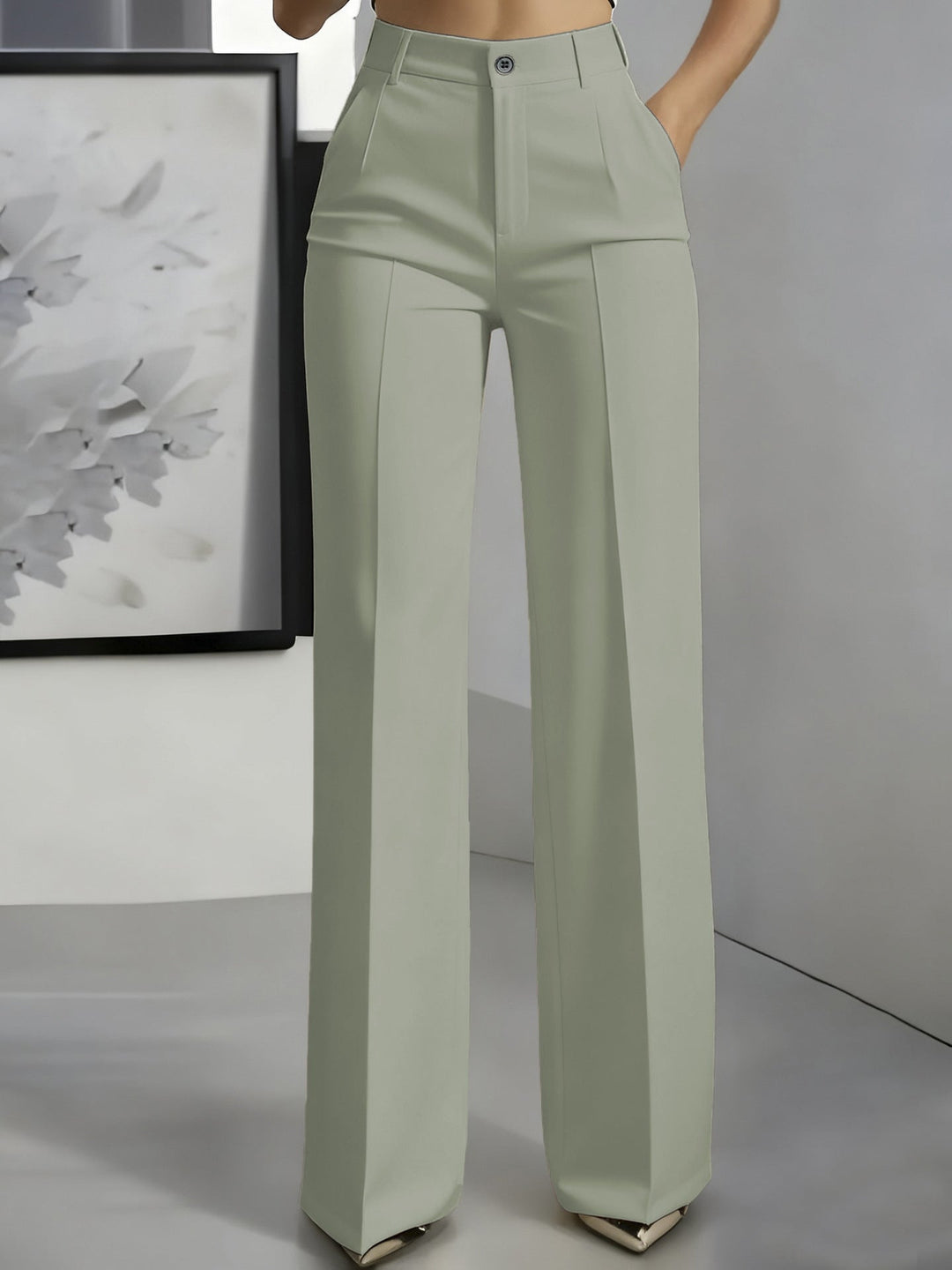 Women's High Waisted Straight Leg Trousers with Pleated Front