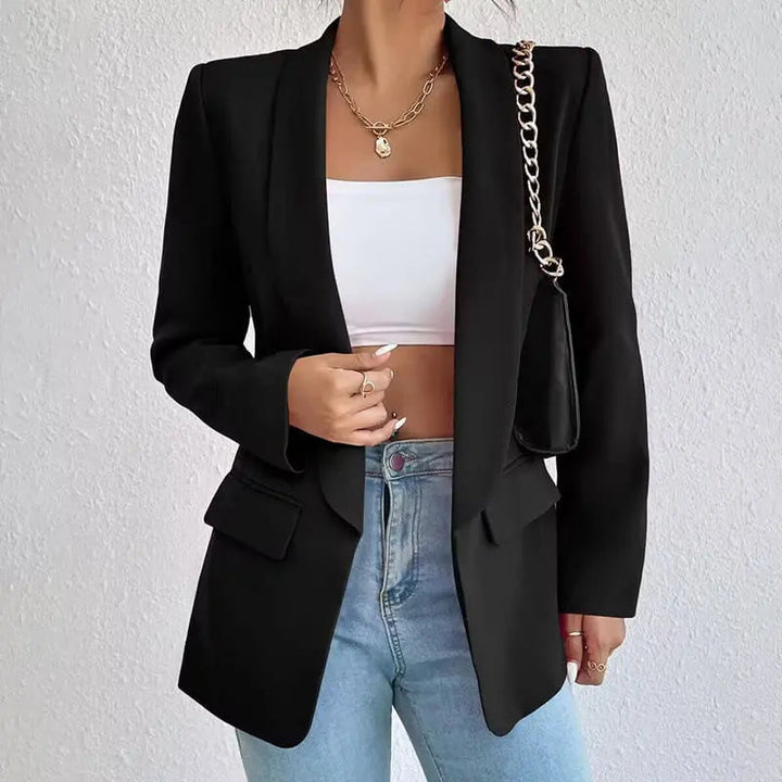 Women's Tailored Longline Blazer with Notch Lapels and Single Button Front