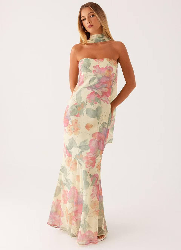 Women's Evening Bandeau Maxi Dress with Mermaid Skirt