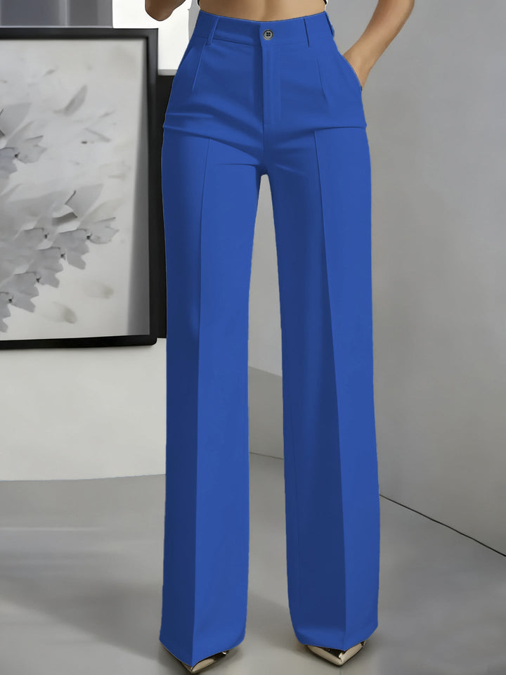 Women's High Waisted Straight Leg Trousers with Pleated Front