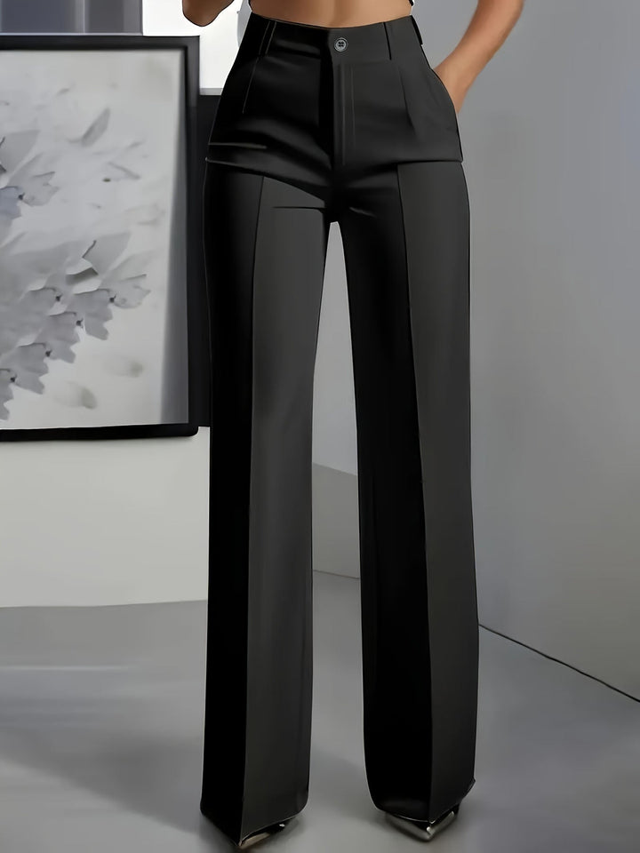 Women's High Waisted Straight Leg Trousers with Pleated Front