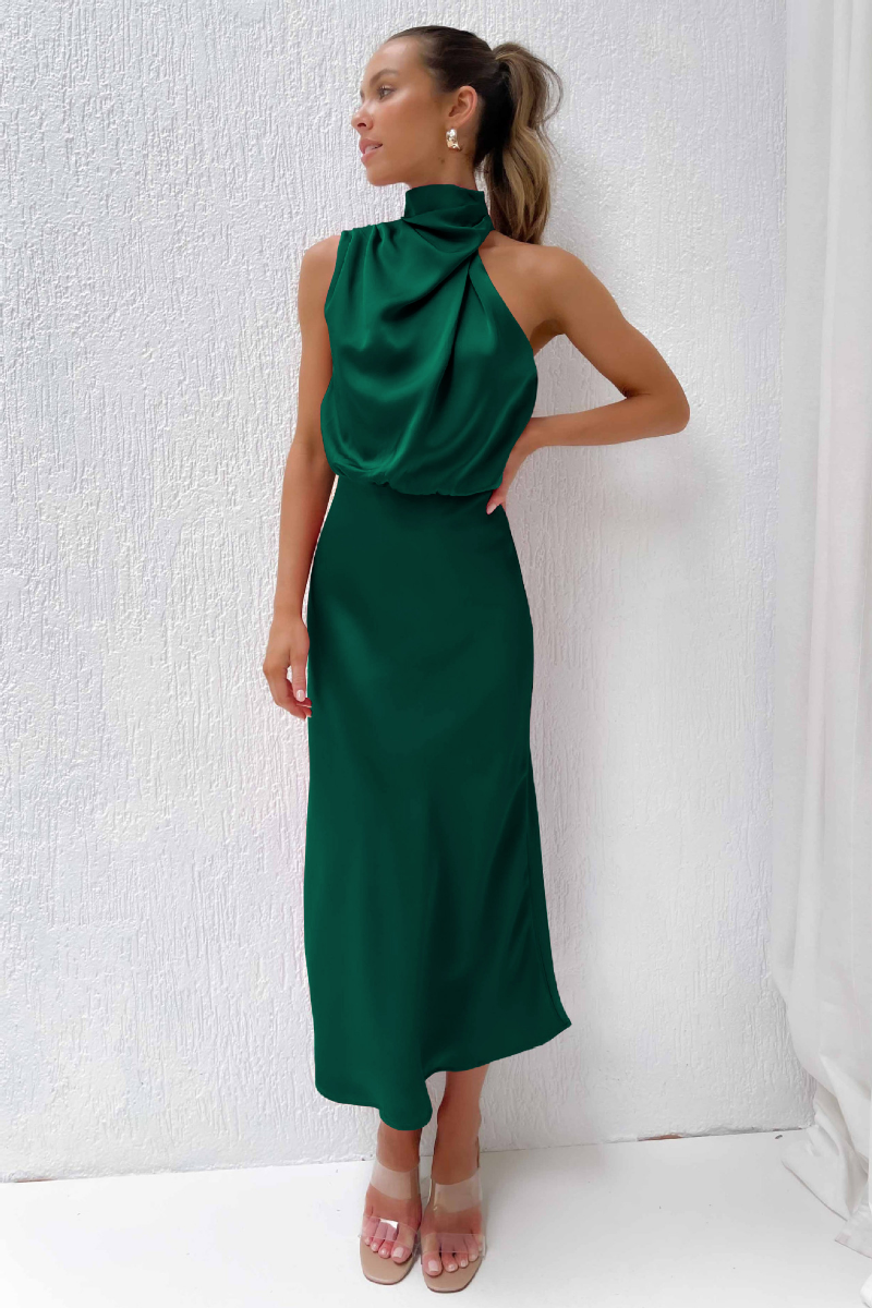 Women's Occasion Midi Dress with Halter Neck and Draped Detail