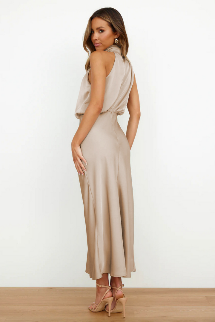 Women's Occasion Midi Dress with Halter Neck and Draped Detail