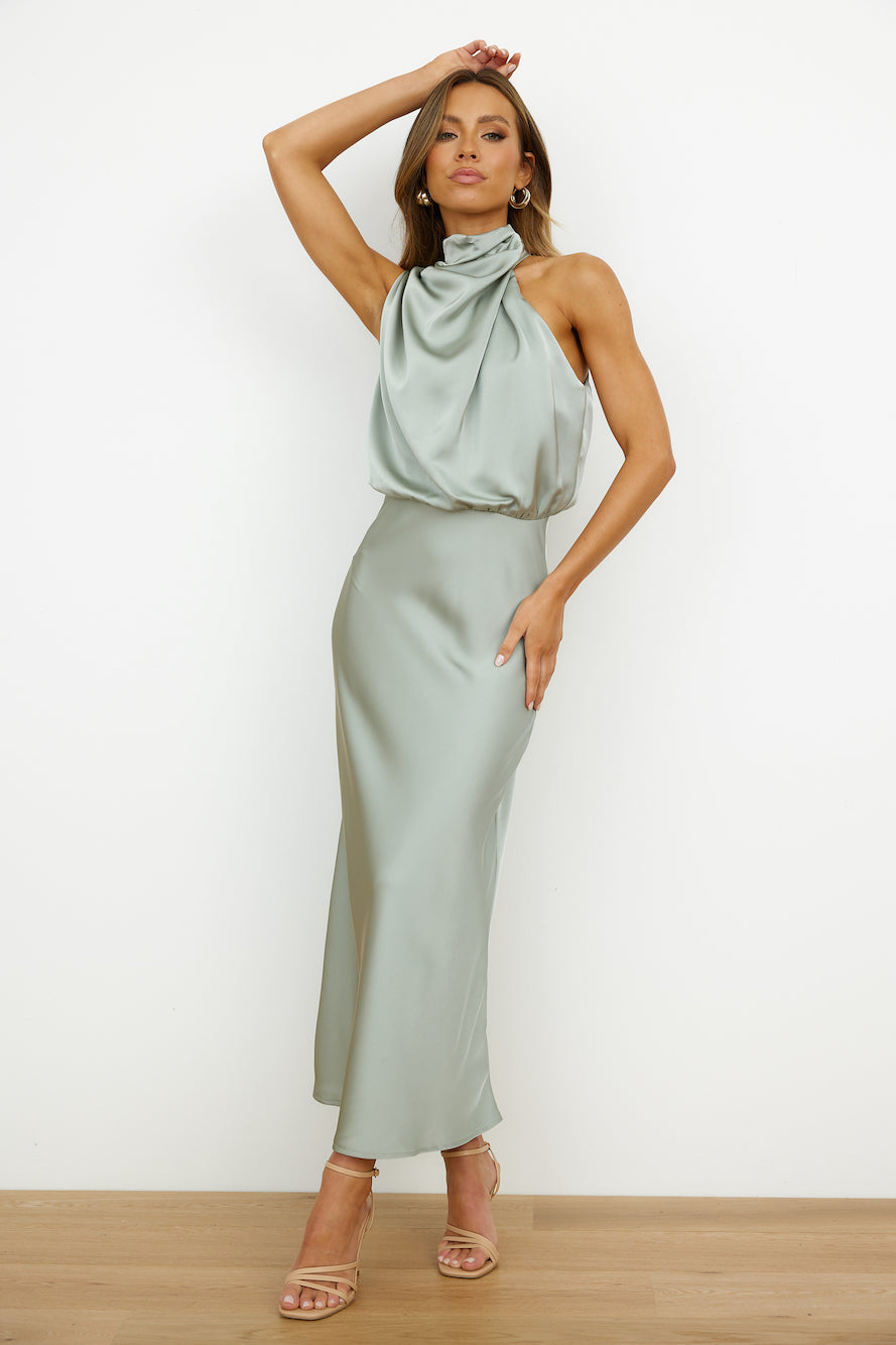 Women's Occasion Midi Dress with Halter Neck and Draped Detail