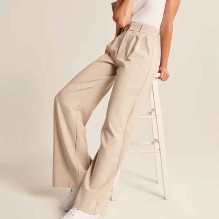 Women's Wide Leg Trousers with High Waist and Pleated Front