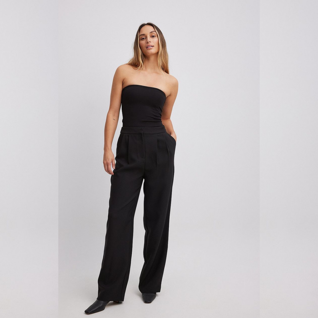 Women's Wide Leg Trousers with High Waist and Pleated Front