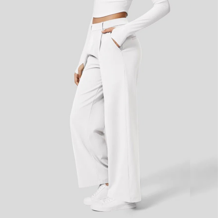 Women's Wide Leg Trousers with High Waist and Pleated Front