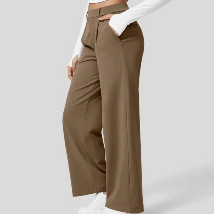 Women's Wide Leg Trousers with High Waist and Pleated Front