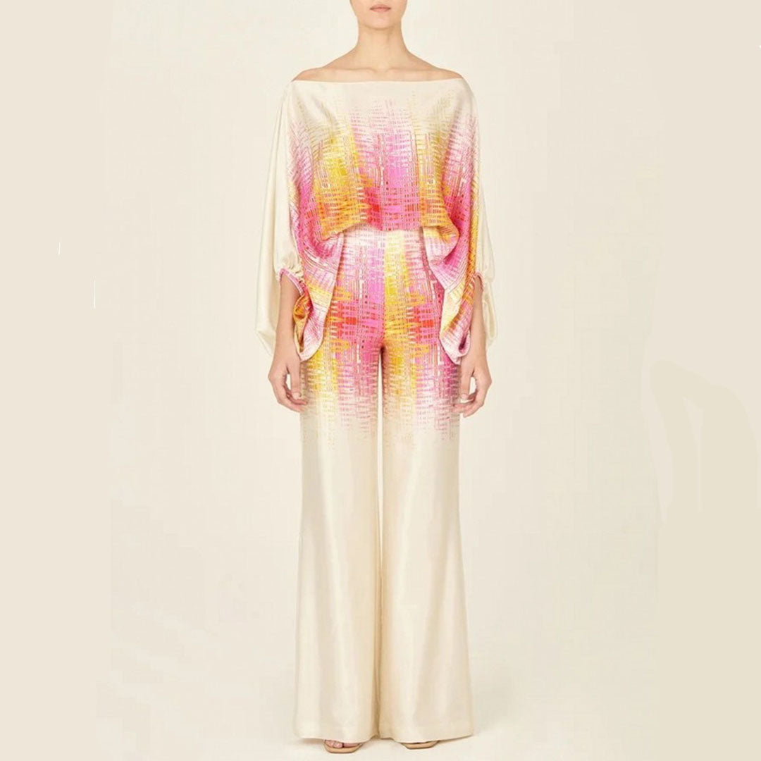 Women's Printed Co-Ord Set with Relaxed Top and Wide Leg Trousers