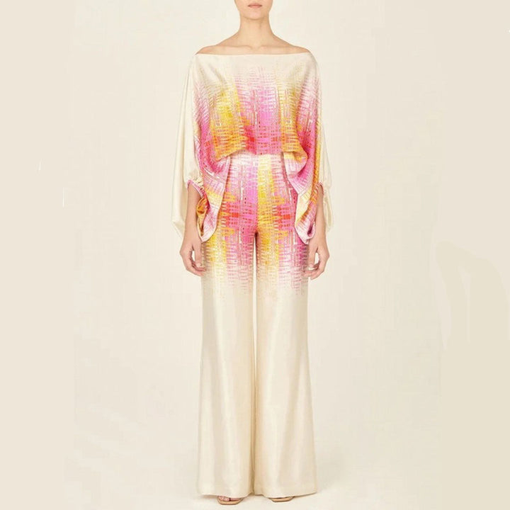 Women's Printed Co-Ord Set with Relaxed Top and Wide Leg Trousers