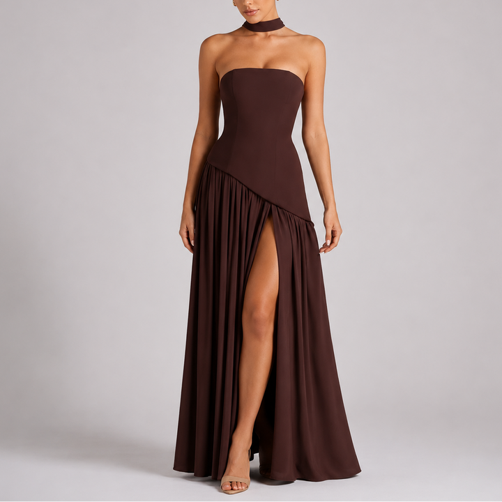 Women's Wedding Guest Maxi Dress with Open Back and Scarf Detail