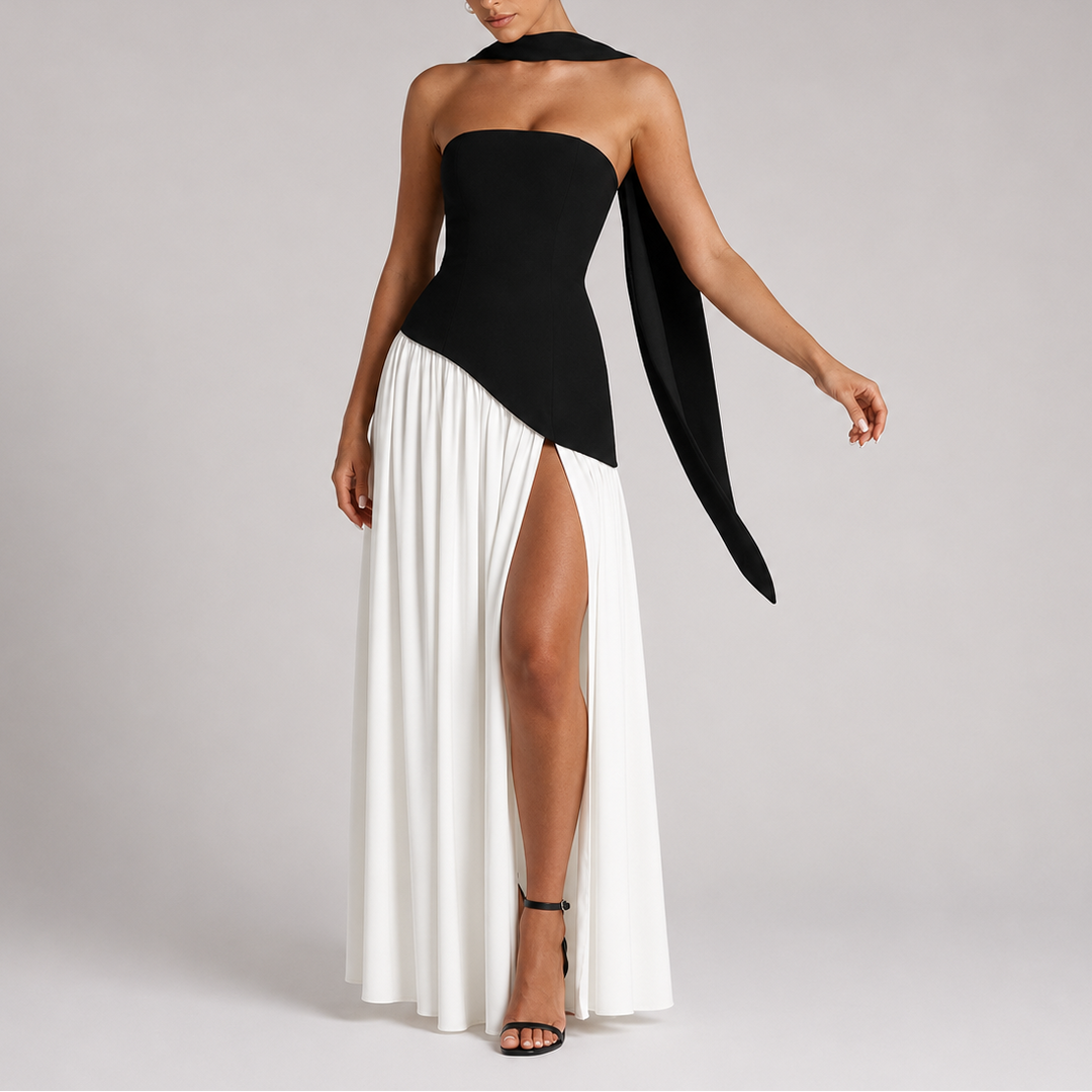 Women's Wedding Guest Maxi Dress with Open Back and Scarf Detail