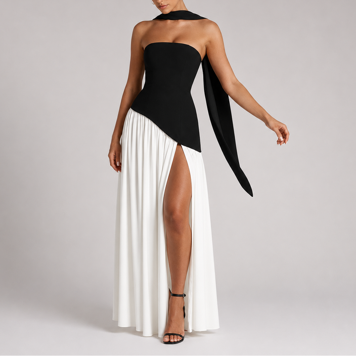 Women's Wedding Guest Maxi Dress with Open Back and Scarf Detail