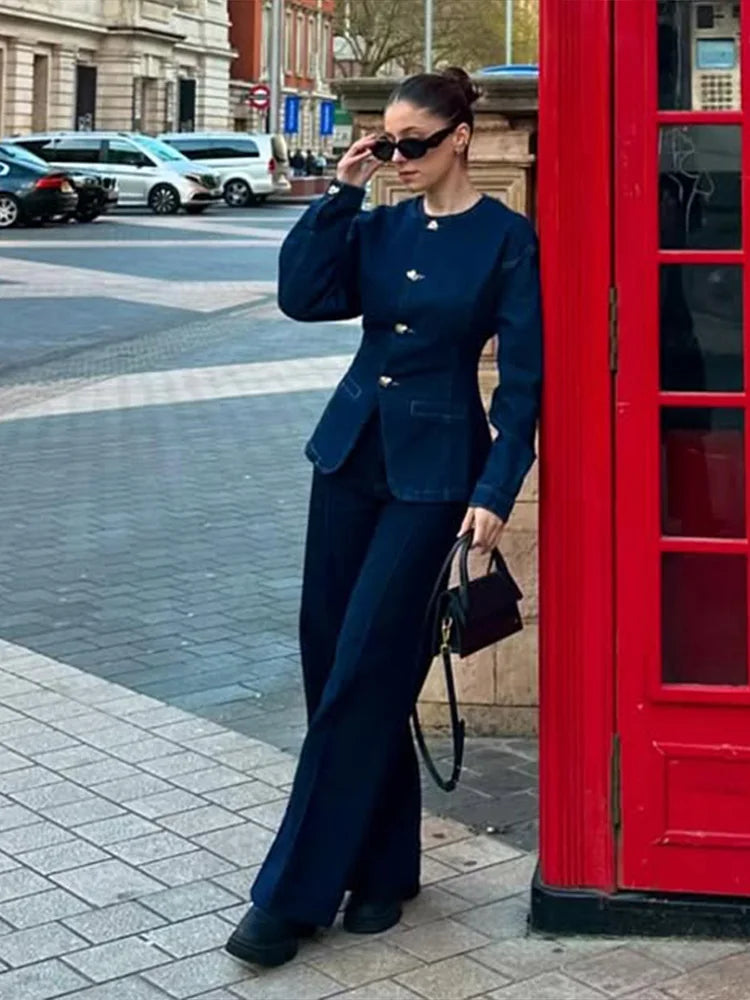 Women's Tailored Co-Ord Set with Button Front Jacket and Wide Leg Trousers