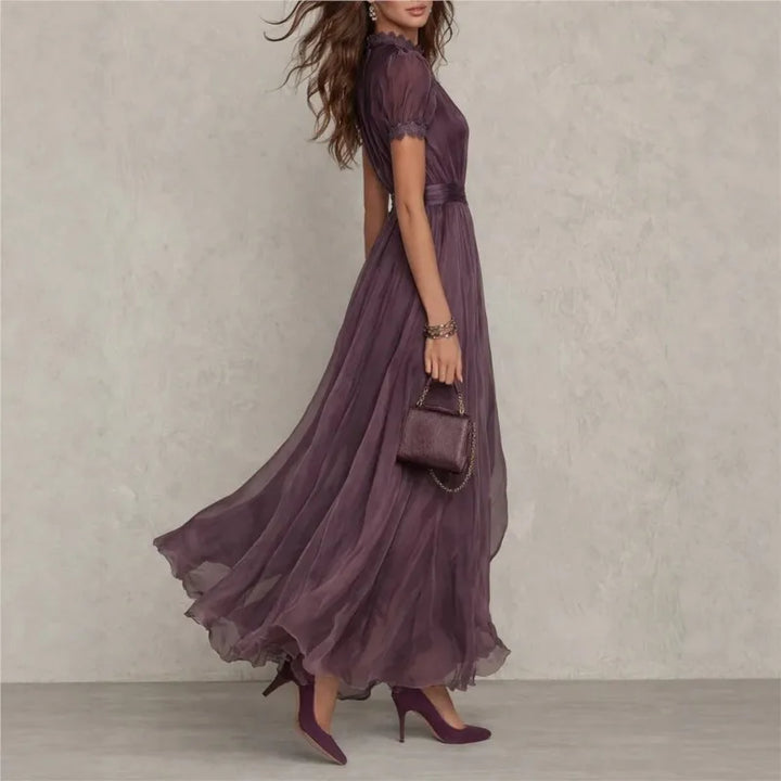 Women's Wedding Guest Pleated Maxi Dress with High Neck