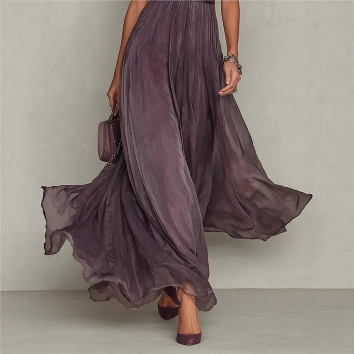 Women's Wedding Guest Pleated Maxi Dress with High Neck