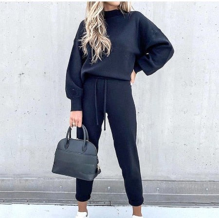 Women's Knit Co Ord Set with High Neck Jumper and Joggers