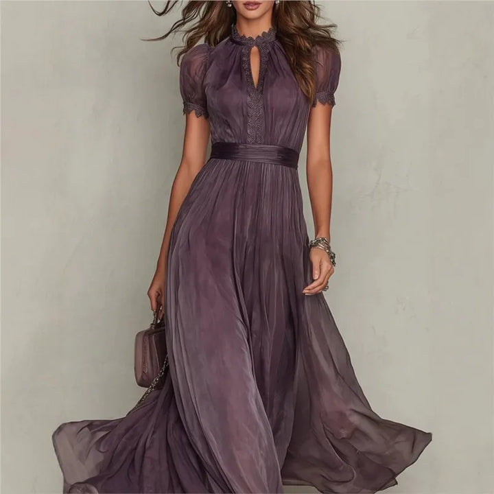 Women's Wedding Guest Pleated Maxi Dress with High Neck