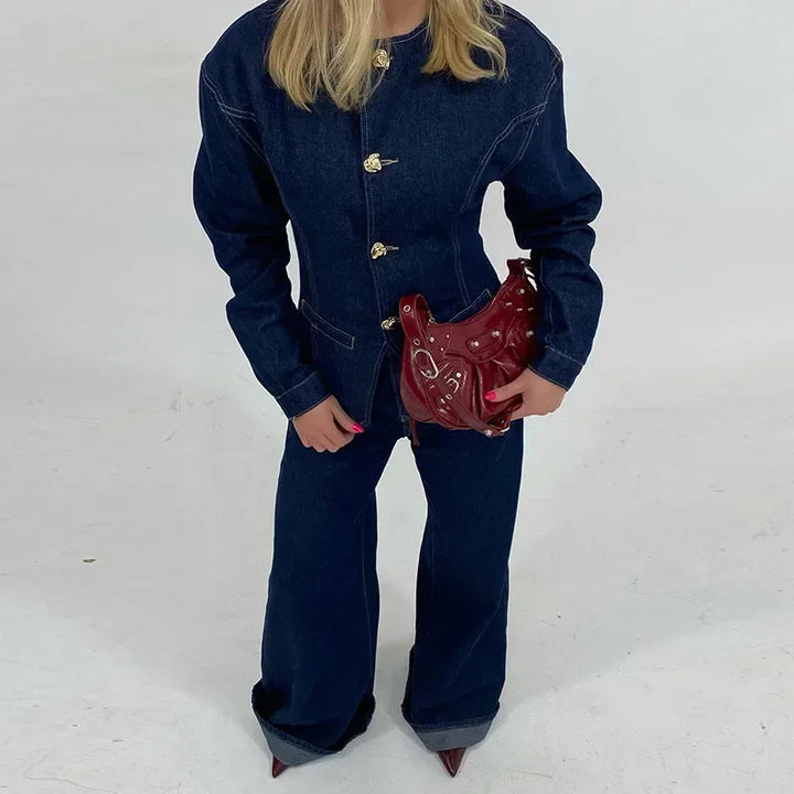 Women's Tailored Co-Ord Set with Button Front Jacket and Wide Leg Trousers