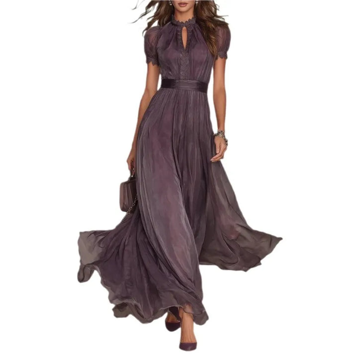 Women's Wedding Guest Pleated Maxi Dress with High Neck
