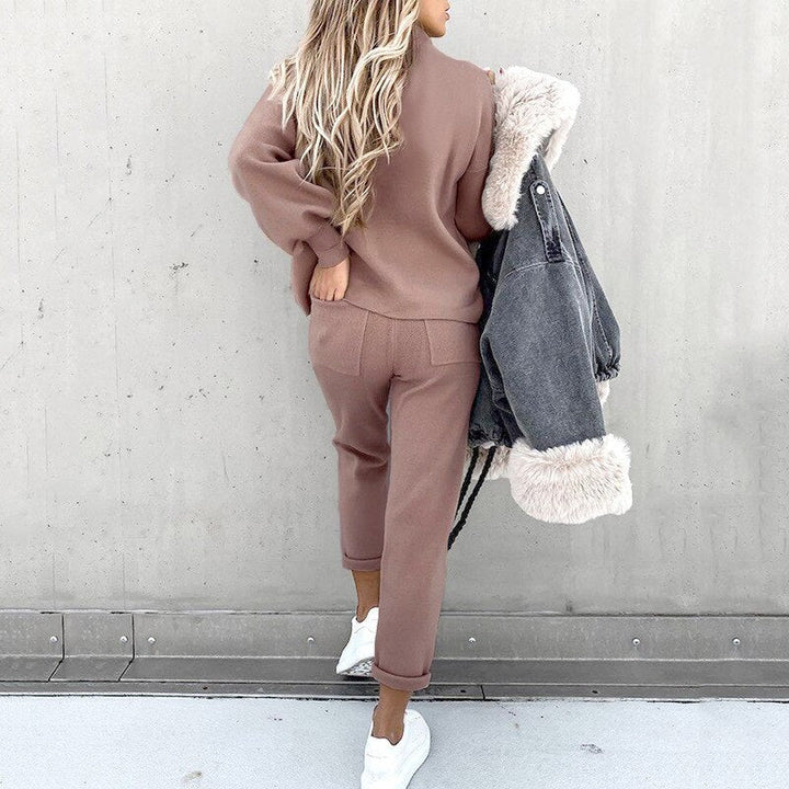 Women's Knit Co Ord Set with High Neck Jumper and Joggers