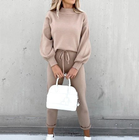 Women's Knit Co Ord Set with High Neck Jumper and Joggers