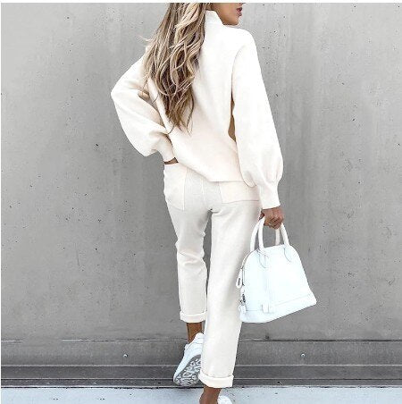 Women's Knit Co Ord Set with High Neck Jumper and Joggers