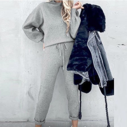 Women's Knit Co Ord Set with High Neck Jumper and Joggers