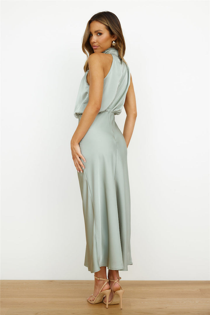 Women's Occasion Midi Dress with Halter Neck and Draped Detail