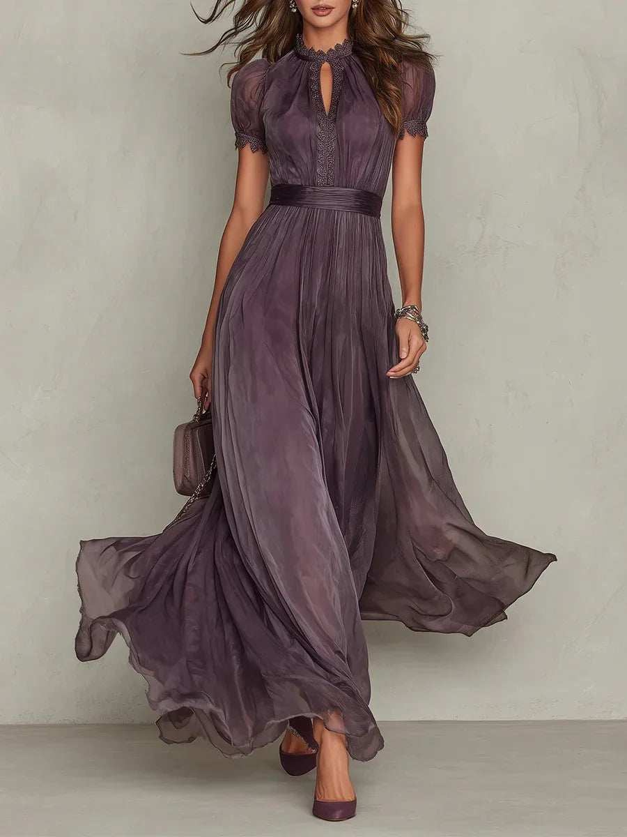 Women's Wedding Guest Pleated Maxi Dress with High Neck