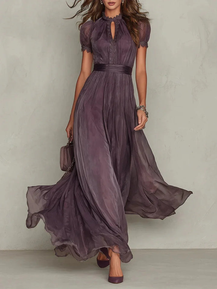 Women's Wedding Guest Pleated Maxi Dress with High Neck