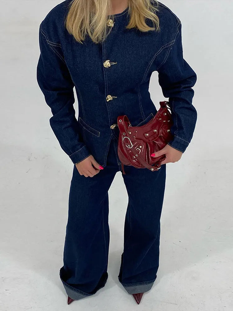 Women's Tailored Co-Ord Set with Button Front Jacket and Wide Leg Trousers