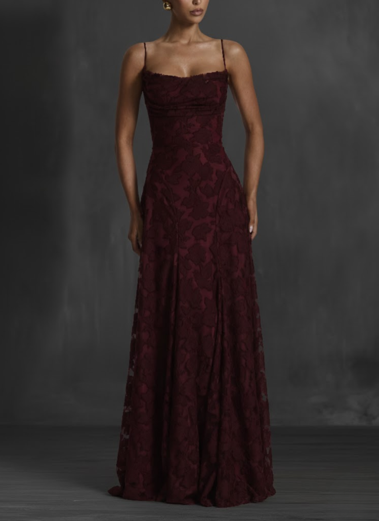 Women's Wedding Guest Maxi Dress with Cowl Neck and Floral Detail