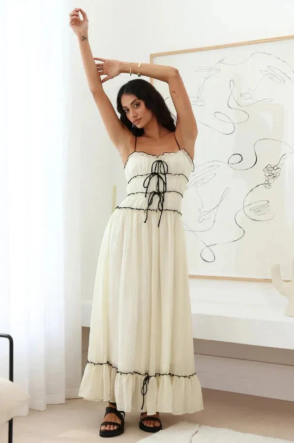 Women's Wedding Guest Maxi Dress with Ruffle Hem