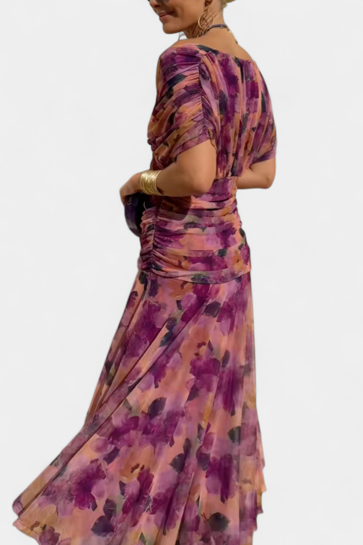 Women's Wedding Guest Maxi Dress with Off Shoulder V Neck