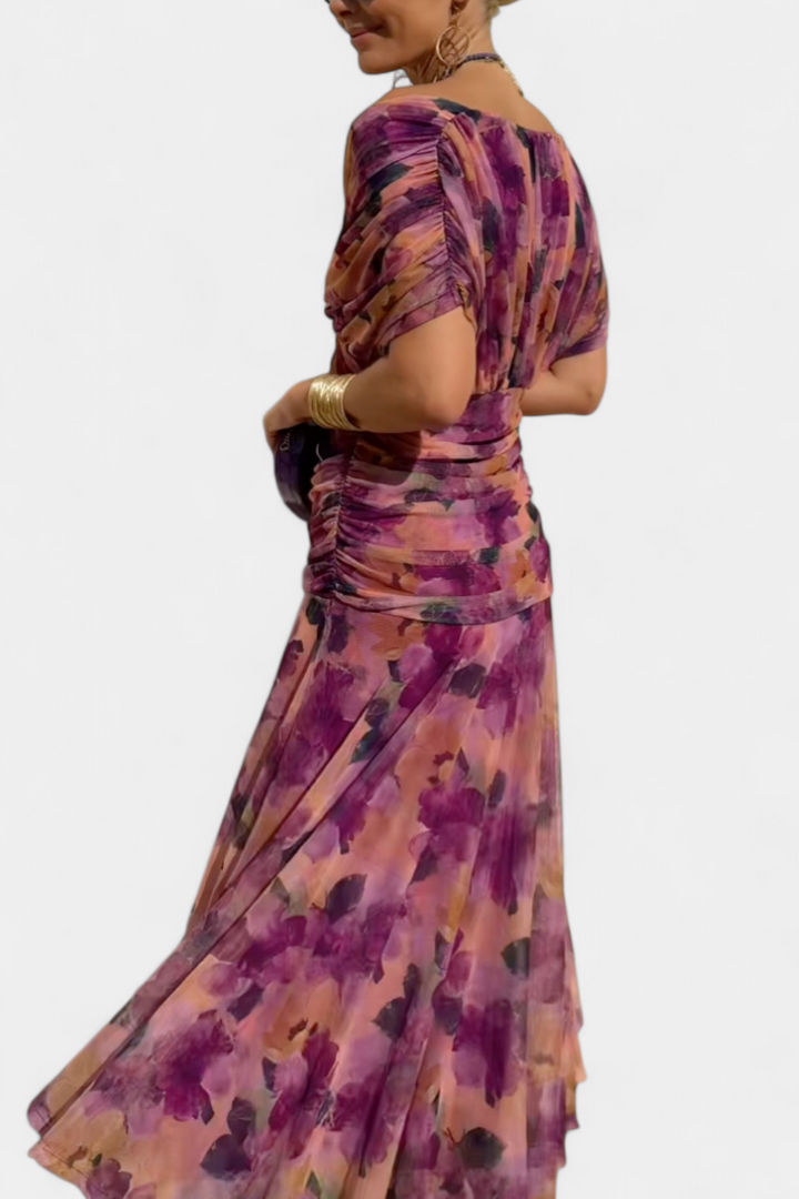 Women's Wedding Guest Maxi Dress with Off Shoulder V Neck