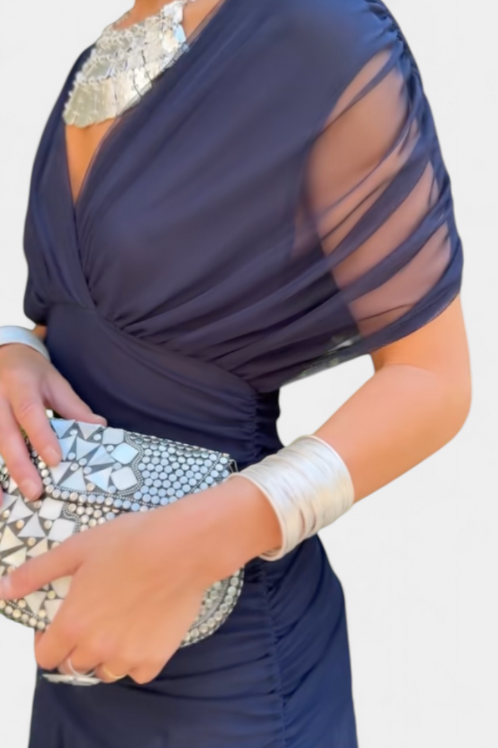 Women's Wedding Guest Maxi Dress with Off Shoulder V Neck