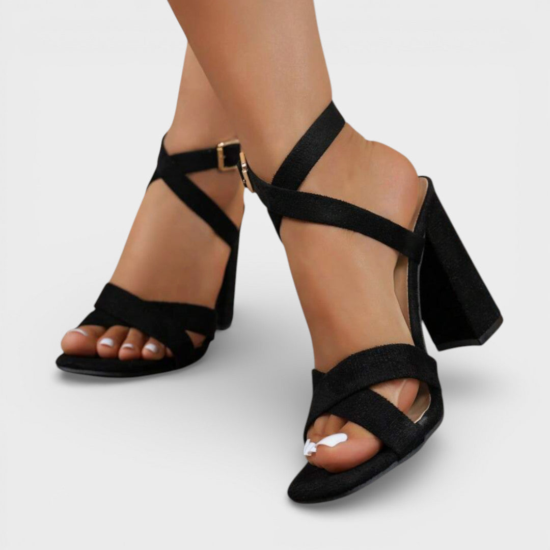 Women's Heeled Sandals with Ankle Strap and Block Heel