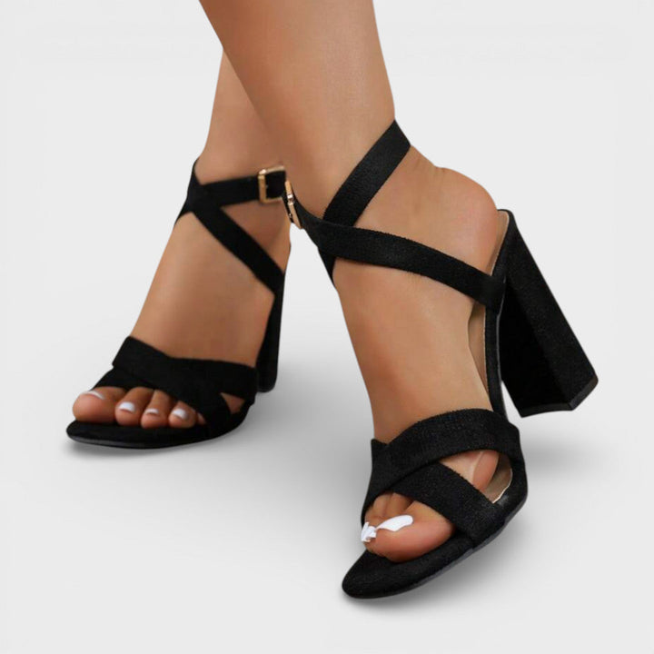 Women's Heeled Sandals with Ankle Strap and Block Heel