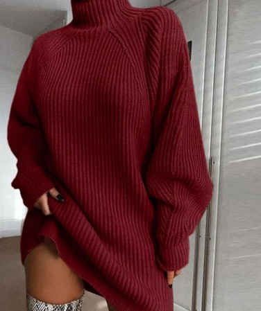 Women's Oversized Knitted Jumper with Roll Neck and Ribbed Texture