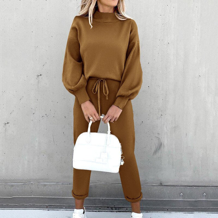 Women's Knit Co Ord Set with High Neck Jumper and Joggers