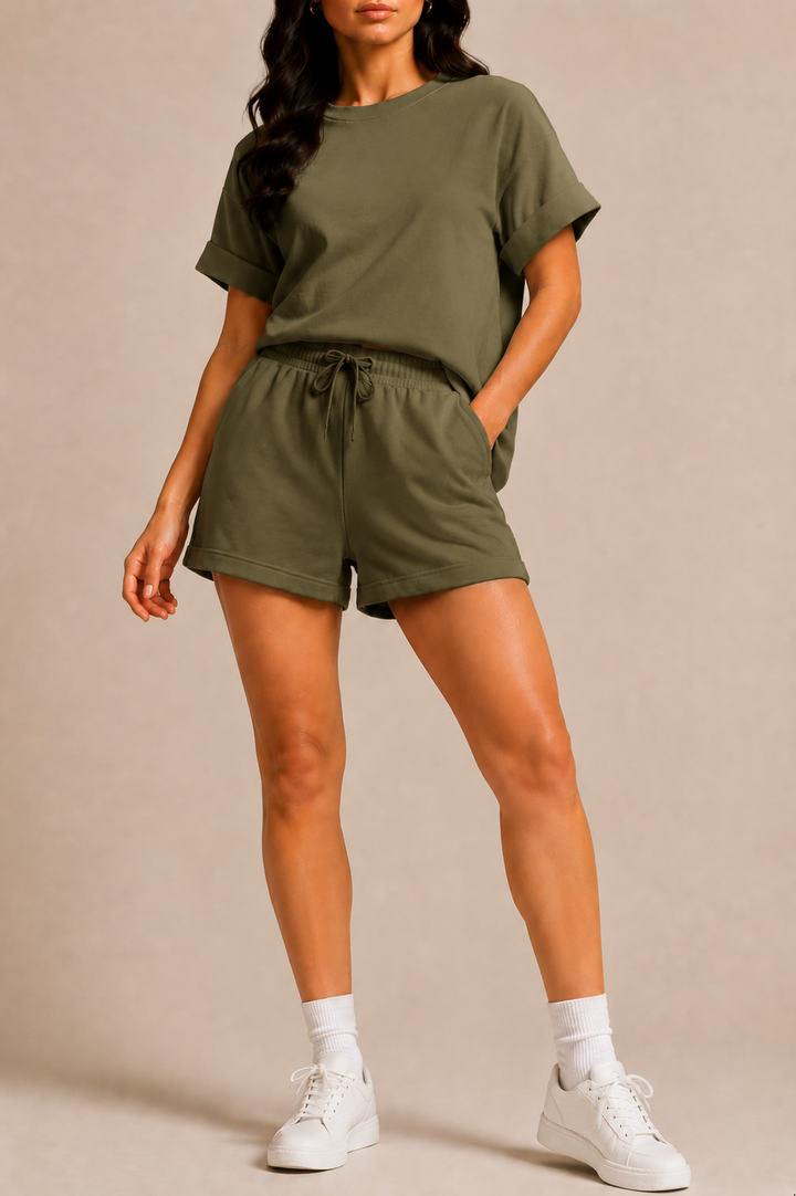 Shorts Set for Women with Short Sleeve Top