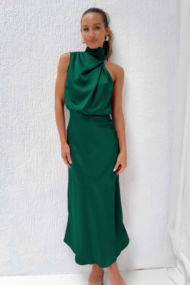 Women's Occasion Midi Dress with Halter Neck and Draped Detail