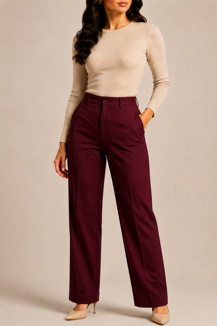 Straight Leg Trousers for Women with High Waist