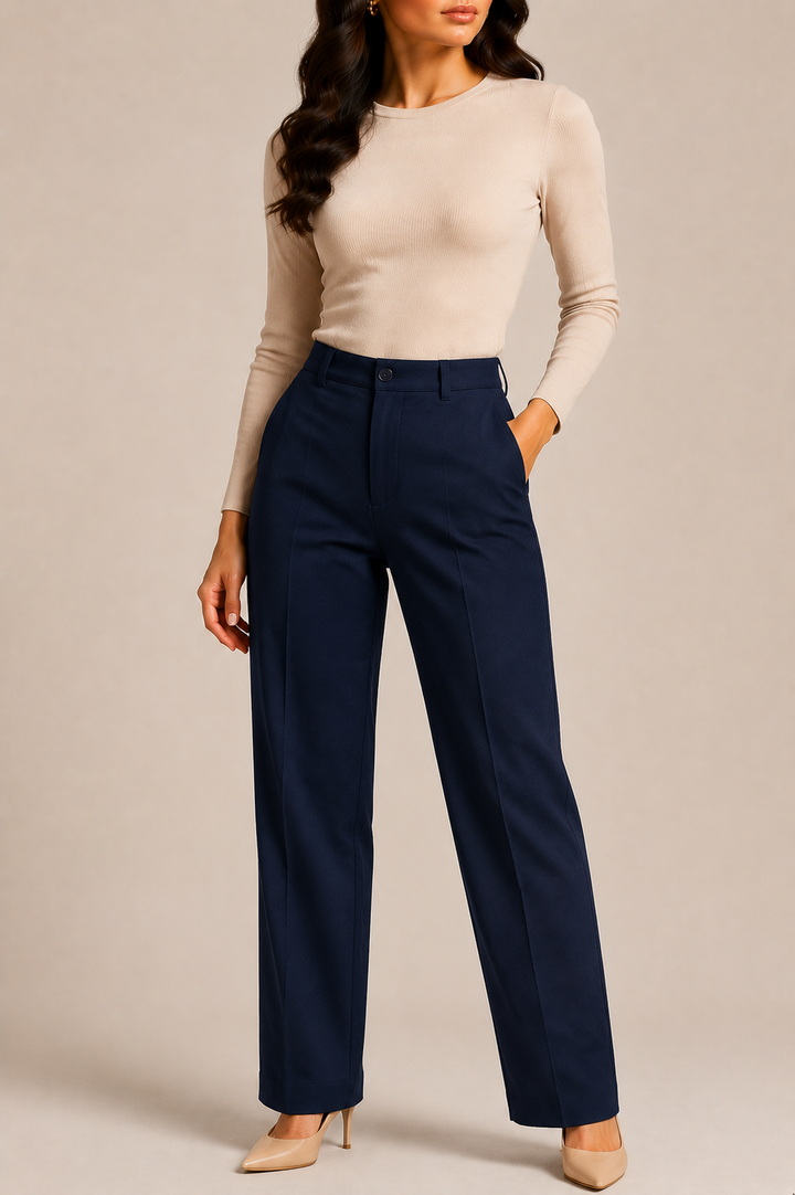 Straight Leg Trousers for Women with High Waist