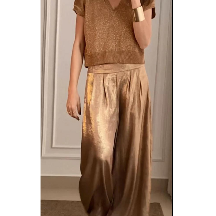 Women's Satin Wide Leg Trousers with High Waist and Relaxed Fit