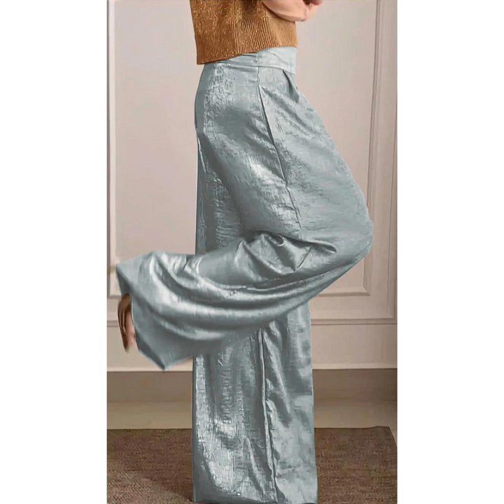 Women's Satin Wide Leg Trousers with High Waist and Relaxed Fit