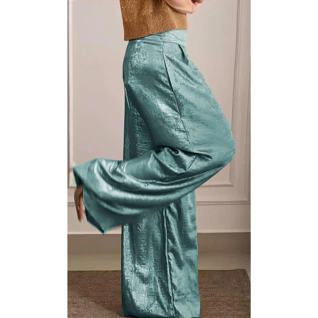 Women's Satin Wide Leg Trousers with High Waist and Relaxed Fit