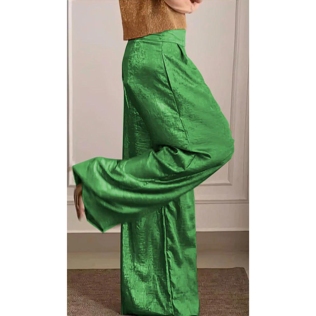 Women's Satin Wide Leg Trousers with High Waist and Relaxed Fit
