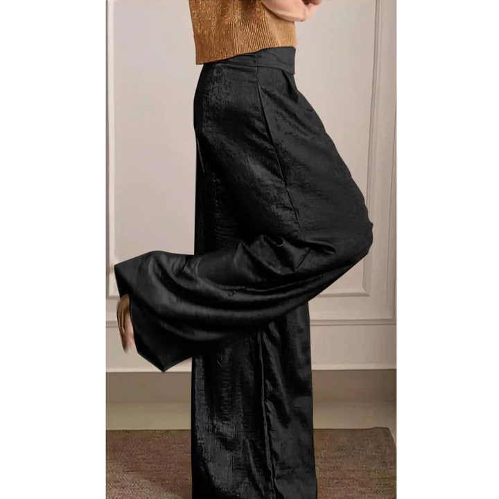 Women's Satin Wide Leg Trousers with High Waist and Relaxed Fit